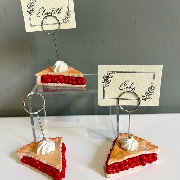 Cherry Pie Place Card Holders Set of 2 – Handmade Ceramic Table Decor Holiday - Picture 13 of 16